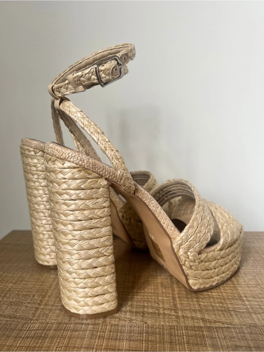 Jeffrey Campbell Yawl Chunky Platform Ankle Strap Sandal in Natural Raffia 9.5